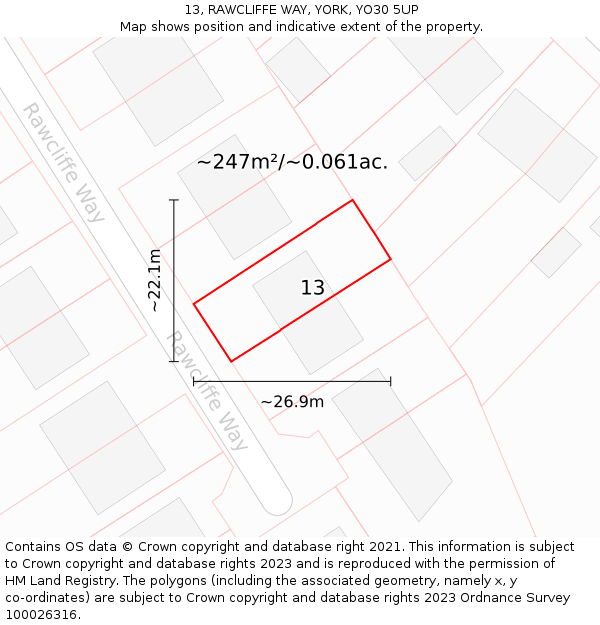 13, RAWCLIFFE WAY, YORK, YO30 5UP: Plot and title map