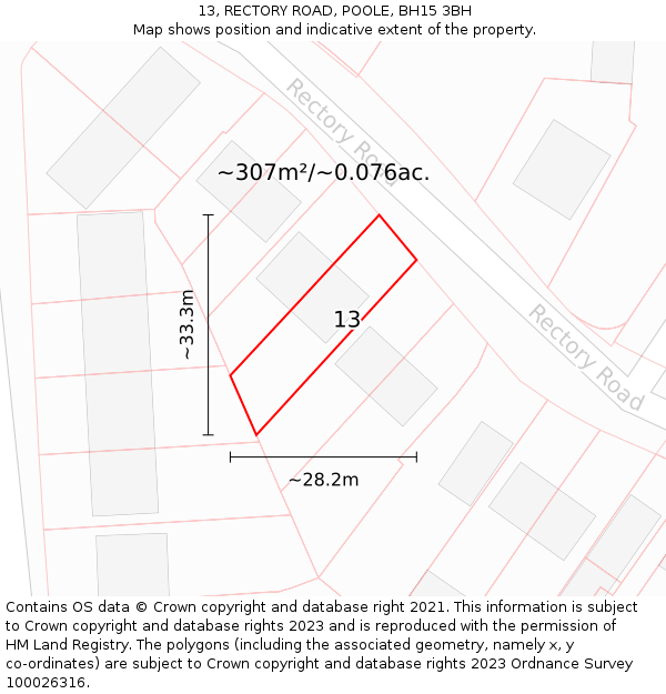 13, RECTORY ROAD, POOLE, BH15 3BH: Plot and title map