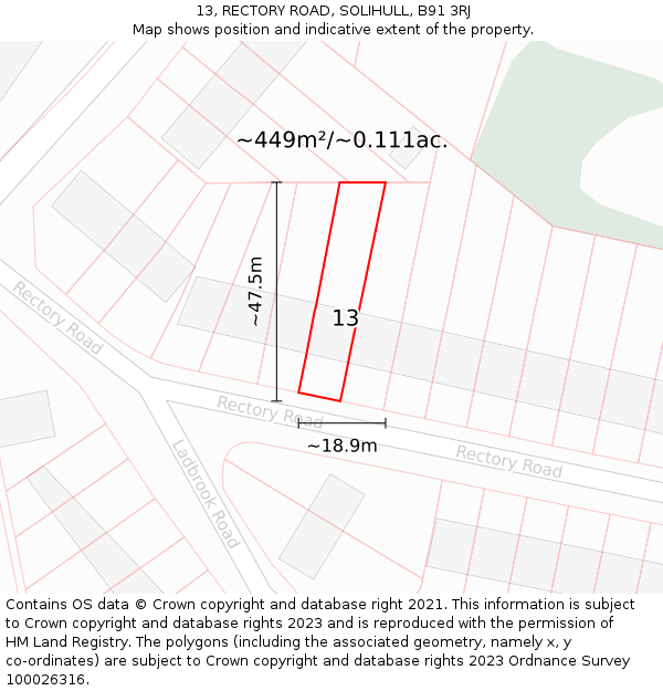 13, RECTORY ROAD, SOLIHULL, B91 3RJ: Plot and title map
