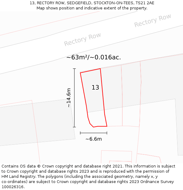 13, RECTORY ROW, SEDGEFIELD, STOCKTON-ON-TEES, TS21 2AE: Plot and title map