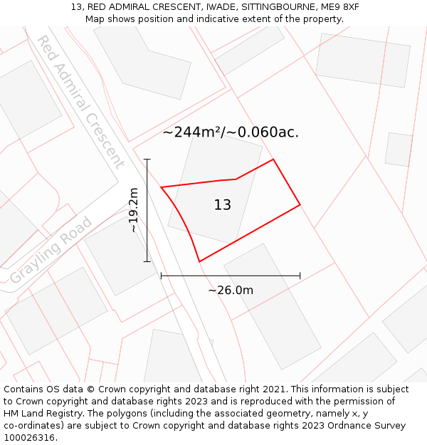 13, RED ADMIRAL CRESCENT, IWADE, SITTINGBOURNE, ME9 8XF: Plot and title map