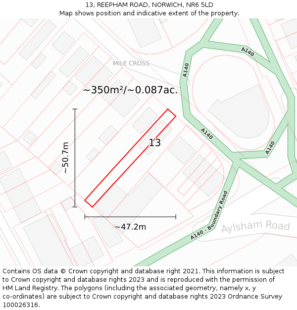 13, REEPHAM ROAD, NORWICH, NR6 5LD: Plot and title map