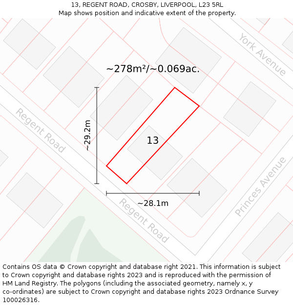 13, REGENT ROAD, CROSBY, LIVERPOOL, L23 5RL: Plot and title map