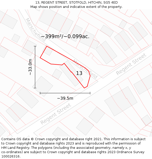 13, REGENT STREET, STOTFOLD, HITCHIN, SG5 4ED: Plot and title map