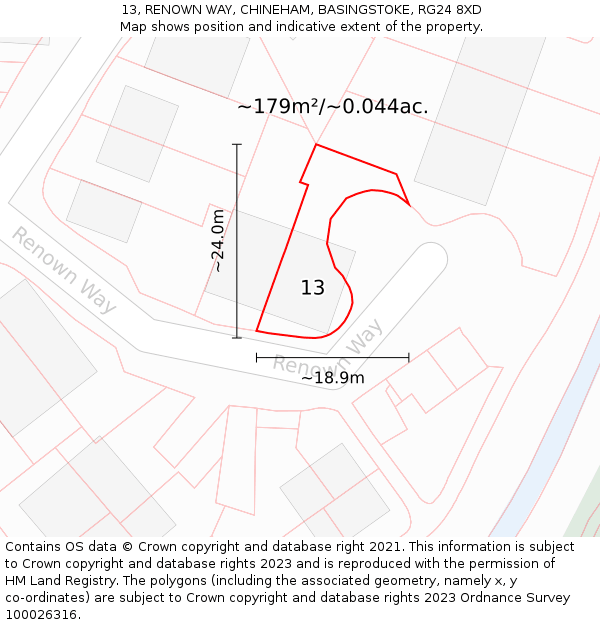 13, RENOWN WAY, CHINEHAM, BASINGSTOKE, RG24 8XD: Plot and title map