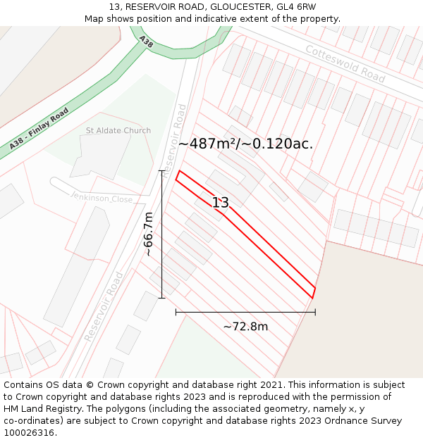 13, RESERVOIR ROAD, GLOUCESTER, GL4 6RW: Plot and title map