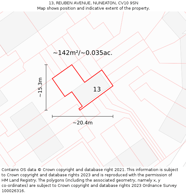 13, REUBEN AVENUE, NUNEATON, CV10 9SN: Plot and title map