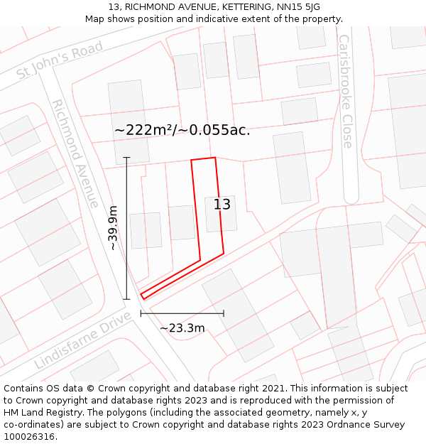13, RICHMOND AVENUE, KETTERING, NN15 5JG: Plot and title map