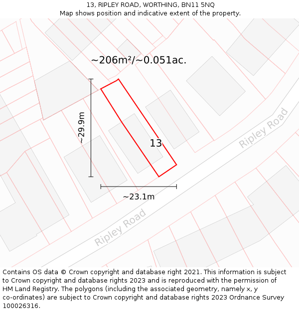 13, RIPLEY ROAD, WORTHING, BN11 5NQ: Plot and title map