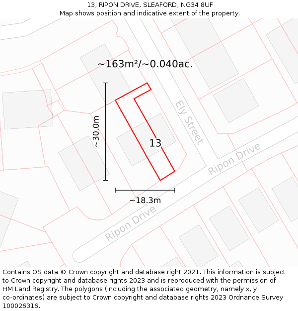13, RIPON DRIVE, SLEAFORD, NG34 8UF: Plot and title map
