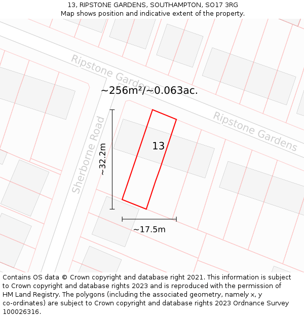 13, RIPSTONE GARDENS, SOUTHAMPTON, SO17 3RG: Plot and title map