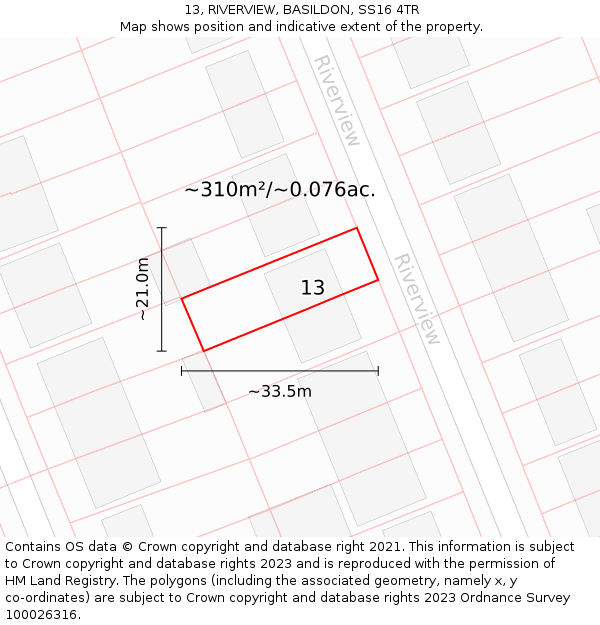 13, RIVERVIEW, BASILDON, SS16 4TR: Plot and title map