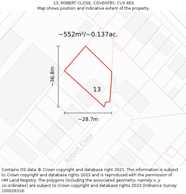 13, ROBERT CLOSE, COVENTRY, CV3 4ES: Plot and title map