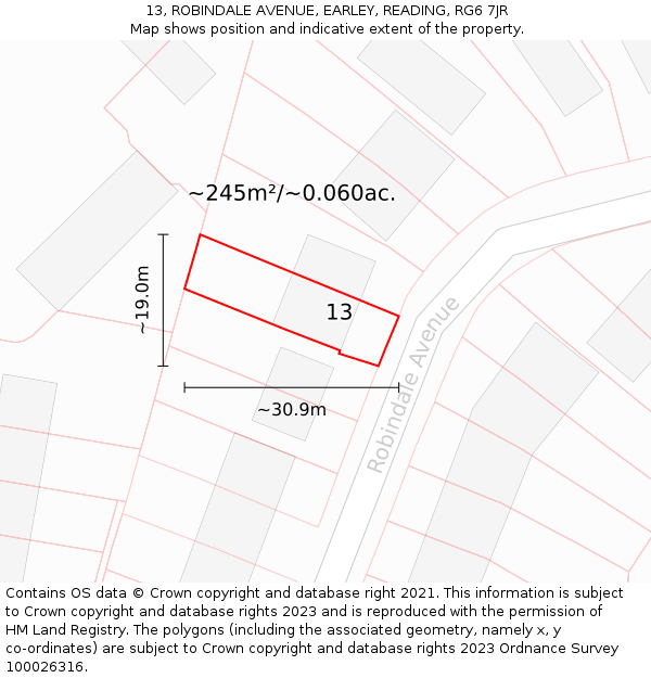 13, ROBINDALE AVENUE, EARLEY, READING, RG6 7JR: Plot and title map