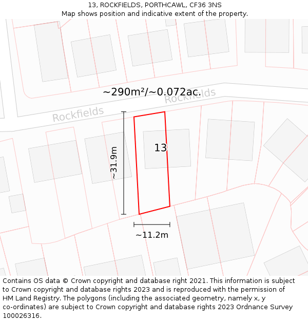 13, ROCKFIELDS, PORTHCAWL, CF36 3NS: Plot and title map