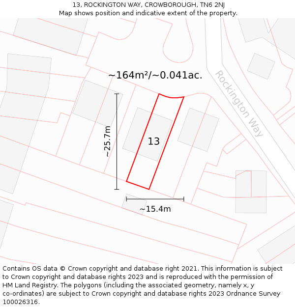 13, ROCKINGTON WAY, CROWBOROUGH, TN6 2NJ: Plot and title map