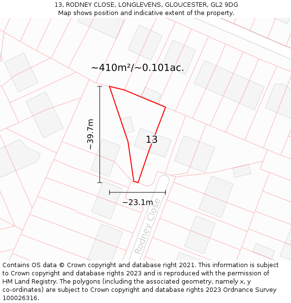 13, RODNEY CLOSE, LONGLEVENS, GLOUCESTER, GL2 9DG: Plot and title map