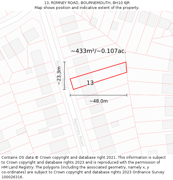 13, ROMNEY ROAD, BOURNEMOUTH, BH10 6JR: Plot and title map