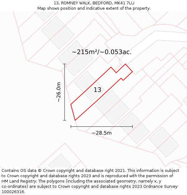 13, ROMNEY WALK, BEDFORD, MK41 7LU: Plot and title map