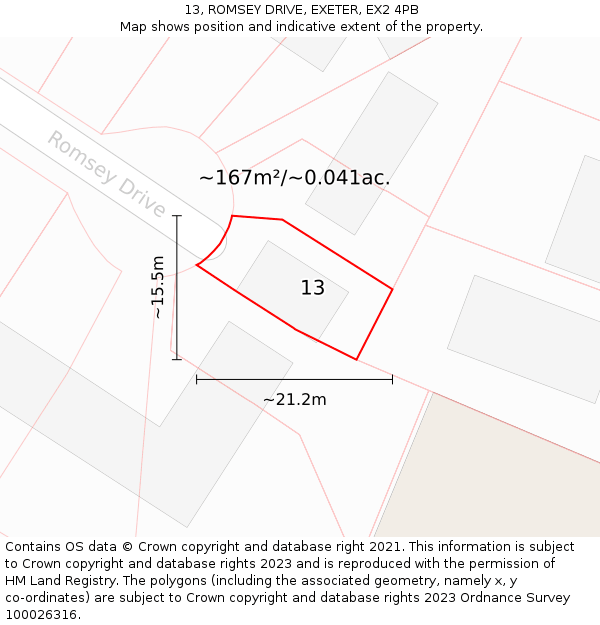 13, ROMSEY DRIVE, EXETER, EX2 4PB: Plot and title map