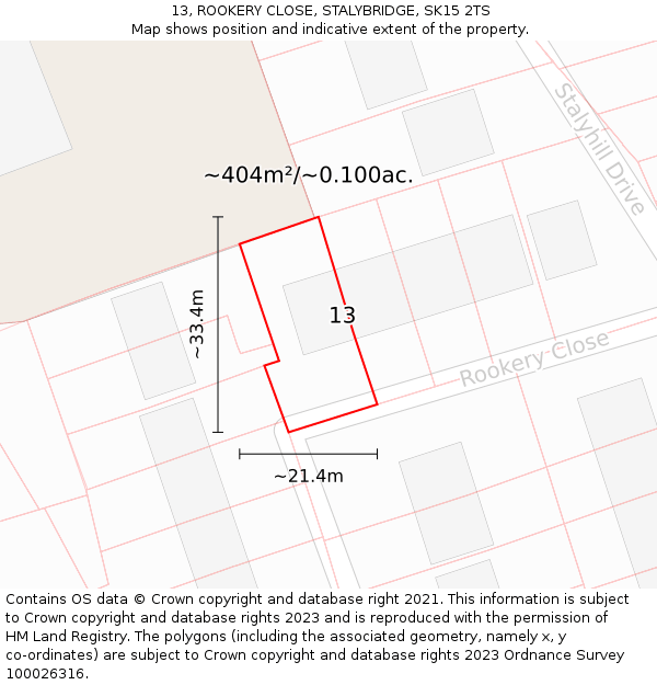 13, ROOKERY CLOSE, STALYBRIDGE, SK15 2TS: Plot and title map