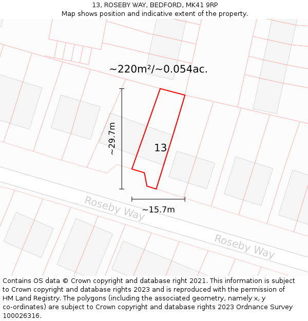 13, ROSEBY WAY, BEDFORD, MK41 9RP: Plot and title map