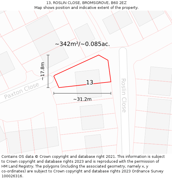 13, ROSLIN CLOSE, BROMSGROVE, B60 2EZ: Plot and title map