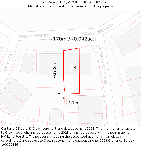 13, ROSVA WENTON, PROBUS, TRURO, TR2 4FP: Plot and title map