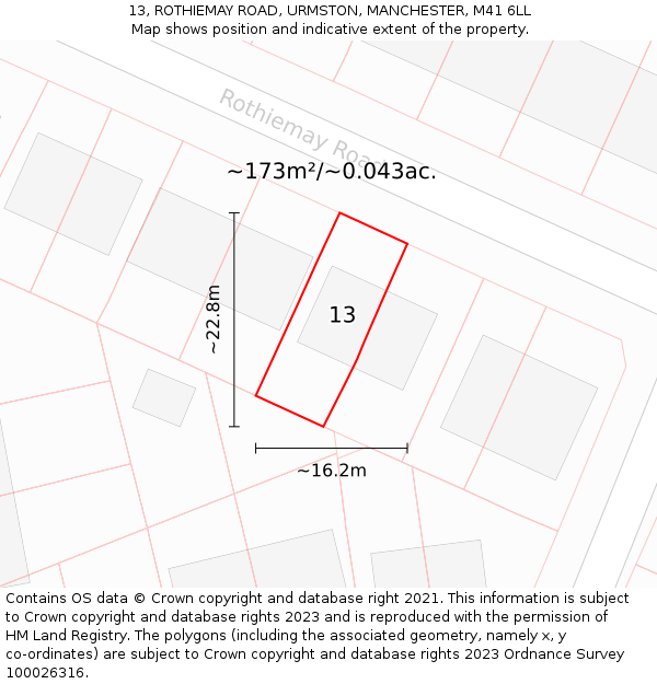 13, ROTHIEMAY ROAD, URMSTON, MANCHESTER, M41 6LL: Plot and title map