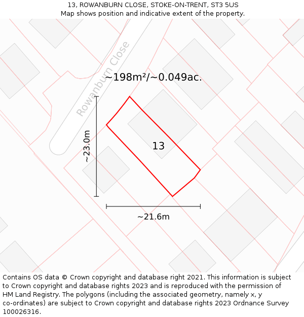 13, ROWANBURN CLOSE, STOKE-ON-TRENT, ST3 5US: Plot and title map