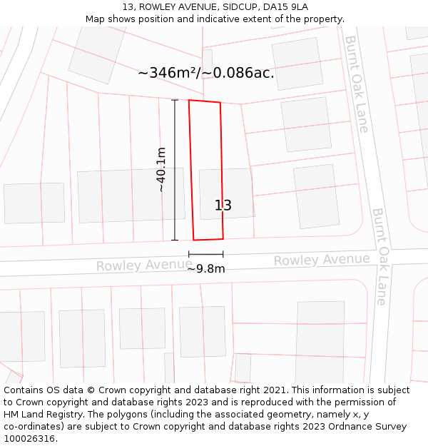 13, ROWLEY AVENUE, SIDCUP, DA15 9LA: Plot and title map