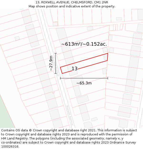 13, ROXWELL AVENUE, CHELMSFORD, CM1 2NR: Plot and title map