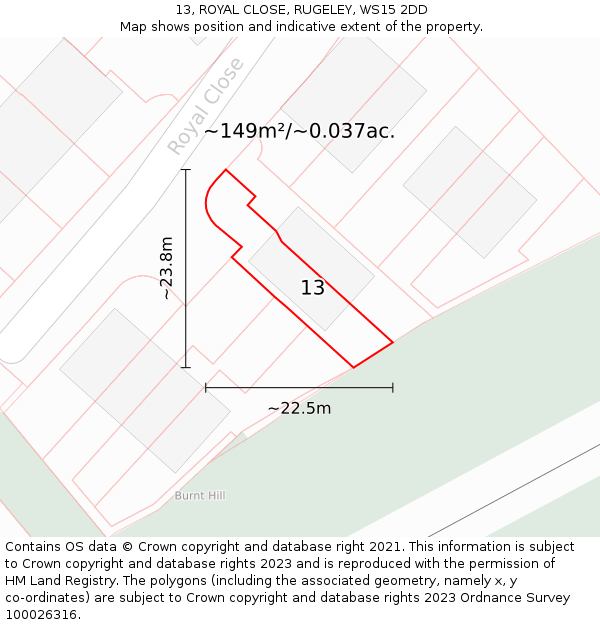 13, ROYAL CLOSE, RUGELEY, WS15 2DD: Plot and title map