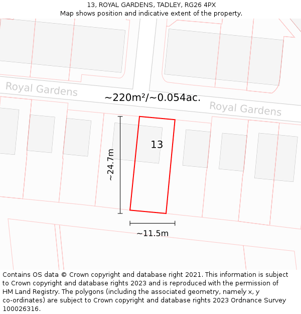 13, ROYAL GARDENS, TADLEY, RG26 4PX: Plot and title map