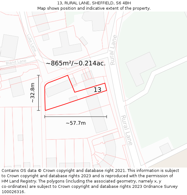 13, RURAL LANE, SHEFFIELD, S6 4BH: Plot and title map