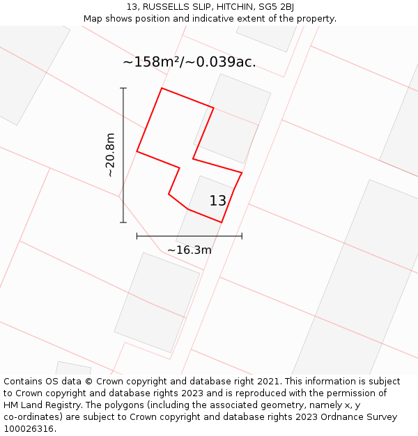 13, RUSSELLS SLIP, HITCHIN, SG5 2BJ: Plot and title map