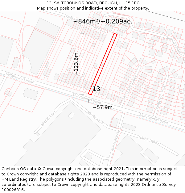 13, SALTGROUNDS ROAD, BROUGH, HU15 1EG: Plot and title map