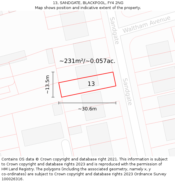 13, SANDGATE, BLACKPOOL, FY4 2NG: Plot and title map