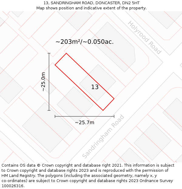 13, SANDRINGHAM ROAD, DONCASTER, DN2 5HT: Plot and title map