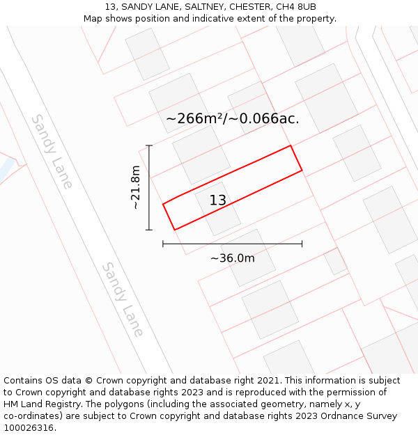 13, SANDY LANE, SALTNEY, CHESTER, CH4 8UB: Plot and title map