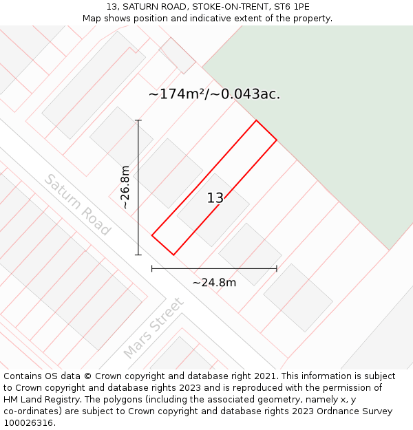 13, SATURN ROAD, STOKE-ON-TRENT, ST6 1PE: Plot and title map