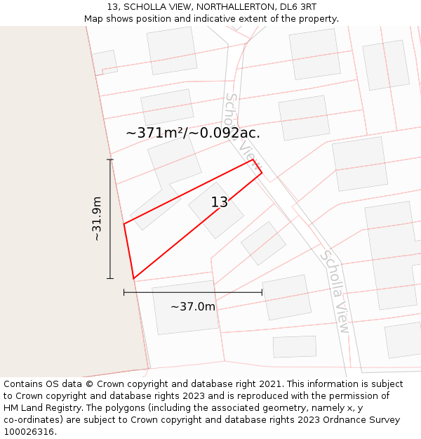 13, SCHOLLA VIEW, NORTHALLERTON, DL6 3RT: Plot and title map
