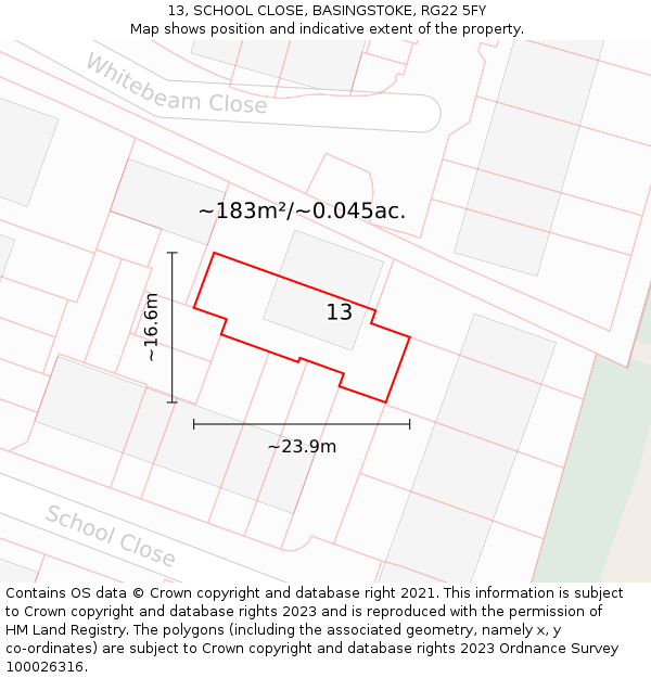 13, SCHOOL CLOSE, BASINGSTOKE, RG22 5FY: Plot and title map