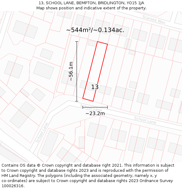 13, SCHOOL LANE, BEMPTON, BRIDLINGTON, YO15 1JA: Plot and title map