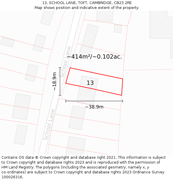 13, SCHOOL LANE, TOFT, CAMBRIDGE, CB23 2RE: Plot and title map