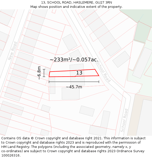 13, SCHOOL ROAD, HASLEMERE, GU27 3RN: Plot and title map