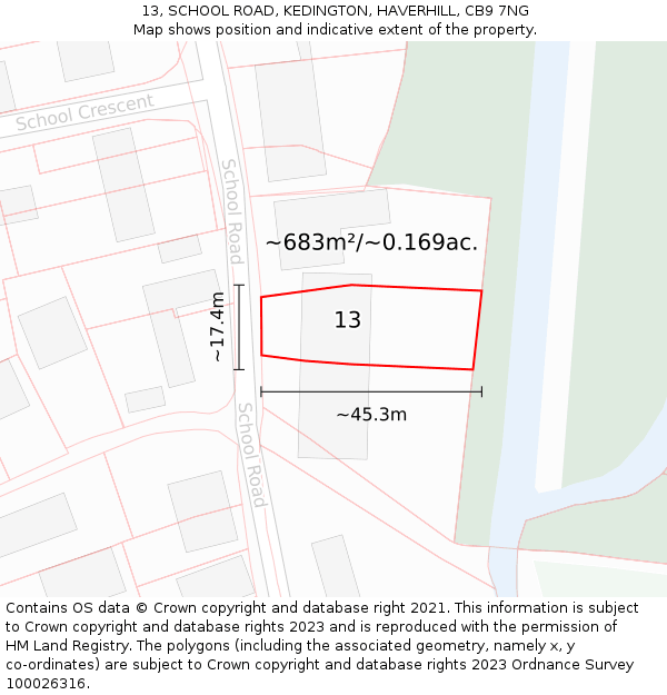 13, SCHOOL ROAD, KEDINGTON, HAVERHILL, CB9 7NG: Plot and title map