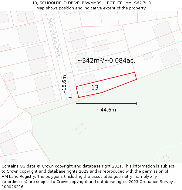 13, SCHOOLFIELD DRIVE, RAWMARSH, ROTHERHAM, S62 7HR: Plot and title map