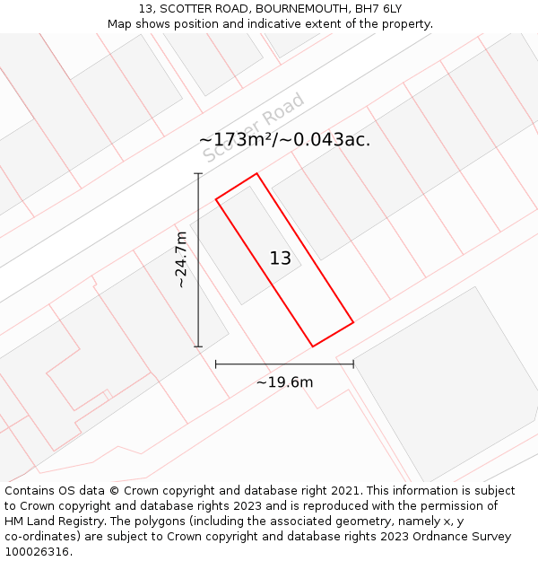 13, SCOTTER ROAD, BOURNEMOUTH, BH7 6LY: Plot and title map