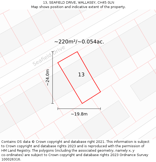 13, SEAFIELD DRIVE, WALLASEY, CH45 0LN: Plot and title map